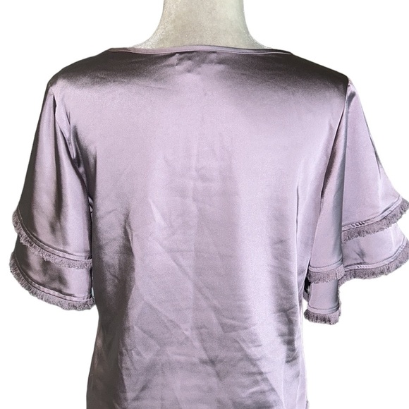 NWOT S’EDGE Light Purple Satin Double Fringe Flutter Sleeve Cropped Top - S - Picture 10 of 14